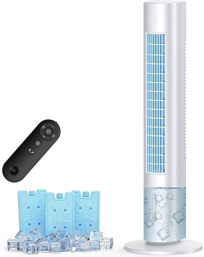 Evaporative Air Cooler, 35" Windowless Air Conditioner Portable w/3 Speeds, 25ft Remote, Smart Timer & Water Tank, Portable Air Conditioners No Windows Needed, 90°Oscillating AC Unit for Room