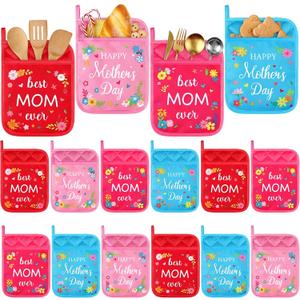 LemonRoad 12 Pcs Mother's Day Church Gifts Bulk Floral Pot Holders with Pocket Best Mom Ever Hot Pads Baking Supplies for Mom Mother's Day Church Appreciation Gifts Favors