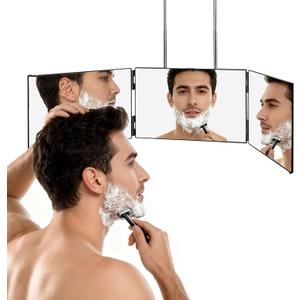 LMZNXCZ 3 Way Mirror for Self Hair Cutting,360 Haircuts Men for Barber Use Tools,to See Back of Head,Tri Fold Mirror with Portable Height Adjustable Telescoping Hooks (6.7" x 10.8")