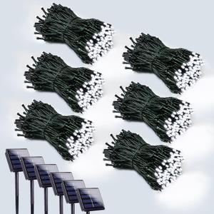 6 Pack 600 LED Solar String Lights for Outside, Solar Christmas Lights Outdoor Waterproof, Green Wire Twinkle Light with 8 Lighting Modes for Xmas Tree Wedding Party Garden Decorations (Cool White)