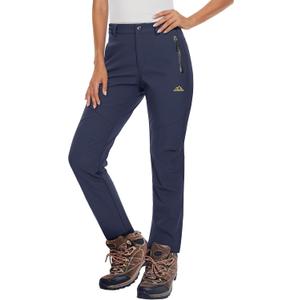 MAGCOMSEN Women's Fleece Lined Waterproof Insulated Snow Ski Pants Winter Warm Hiking Pants Outdoor Softshell (Navy) S 