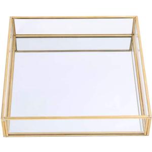 Sooyee Gold Tray Mirror, Square Mirror Tray can Hold Jewelry, Perfume, Makeup, Breakfast, Tea, Food, Magazine and More, Decorative Tray for Vanity, Dresser, Bathroom, Bedroom, Office, Garden, Coffee Table (8x8)