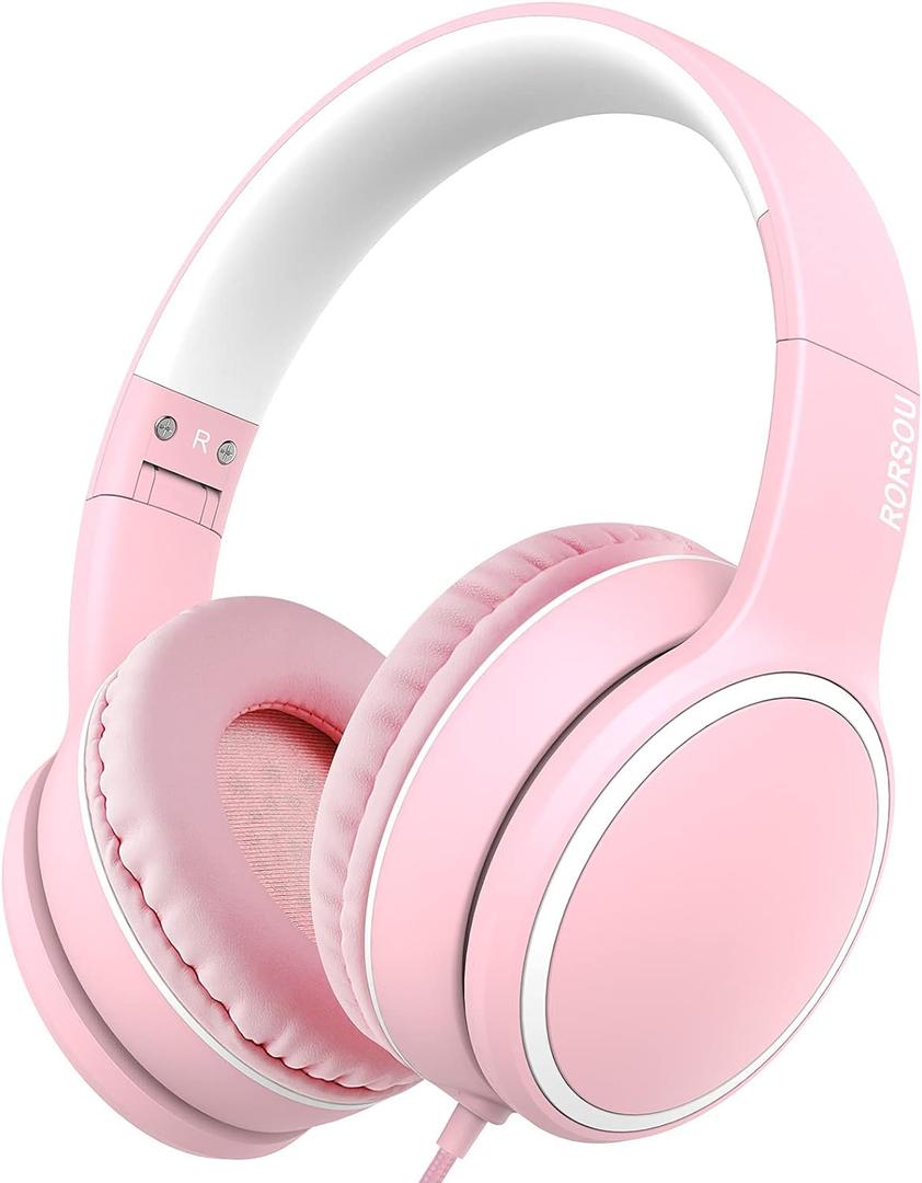 RORSOU Over-Ear Headphones with Microphone, Lightweight Folding Stereo Bass Headset