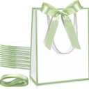 Silkfly 12 Pcs Wedding Paper Gift Bags with Handle 9x7x3.15'' Thank You Gifts Bags with Ribbon Bow Bridal Shower Gifts for Baby Shower Graduation Holiday Birthday Party Supplies (White,Sage Green)