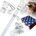 American Flag with Pole Kit - 5ft Heavy Duty Stainless Steel Flagpole for Outside House,3x5 Embroidered US Flags,Tangle-Free Outdoor, Metal Holder Mount Bracket for Residential Porch,Wall - White