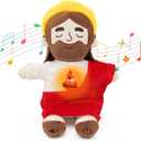 Soothing Jesus Plush Toys with Light & Sound, 15" Jesus Stuffed Breathing Plushy Doll, Christian Catholic Religious Plushie Christmas Easter Gifts for Kids Baby (Red)