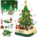 SpringFlower 594 PCS Christmas Tree Building Block Set, Rotating Music Box Christmas Building Block Tree for Boys Girls Adults, Xmas Gifts Decorations for Kids Adults Teens,Green