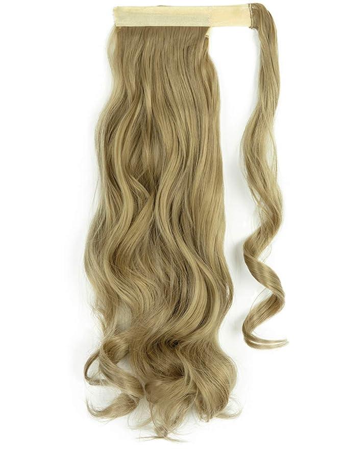 Ash BlondeLelinta 18" Wavy Curly Wrap Around Ponytail Extension for Woman Synthetic Hair Extension, Color: Ash Blonde