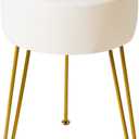 IBUYKE Faux Leather Round Footrest Stool, Makeup Vanity Stool Side Table, PU Dressing Table Seat, Pouf Couch Stool, Golden Steel Legs, White LG-31W