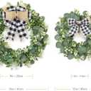 Dremisland 12" Artificial Eucalyptus Wreath with Plaid Bow | Spring Summer Green Leaf Wreath for Front Door Window Porch Farmhouse Decor Festival Celebration Home Decor (White&Black Plaid-Small)
