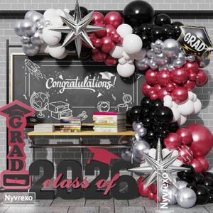 2026 Graduation Party Decorations, 138Pcs Burgundy White Silver Black Congrat Grad Balloons Arch Garland Kit, Class of 2026 Graduation Birthday So Proud Of You Decorations