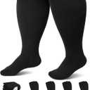 Plus Size Compression Socks for Women Men Wide Calf L/XL-5XL (15-20mmhg) Knee High Socks Support Compression Stockings for Nurses and Flying - Black - 4 Pairs