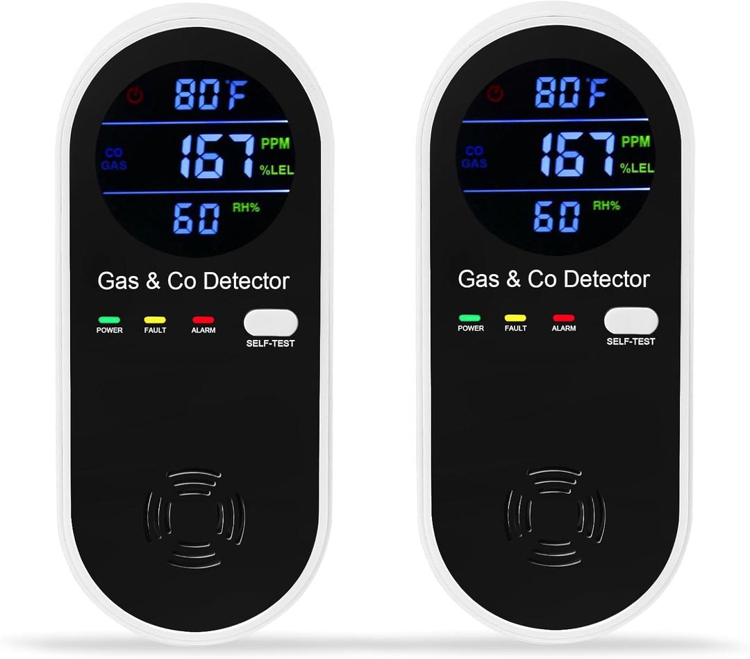 2 Packs Combination Gas & Carbon Monoxide Detector, 4-in-1 Natural Gas Detector & Carbon Monoxide Alarm with Temperature(F) & Humidity,Propane & CO Detector for Home,RV,Apartment