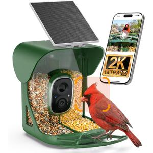Smart Bird Feeder with Camera, AI Identify Birds Species, 2K HD Color Night Vision, IP65 Waterproof Solar Powered Bird Feeder with 142° Wide Angle, Auto Capture & Real-time Notifications, Ideal Gift