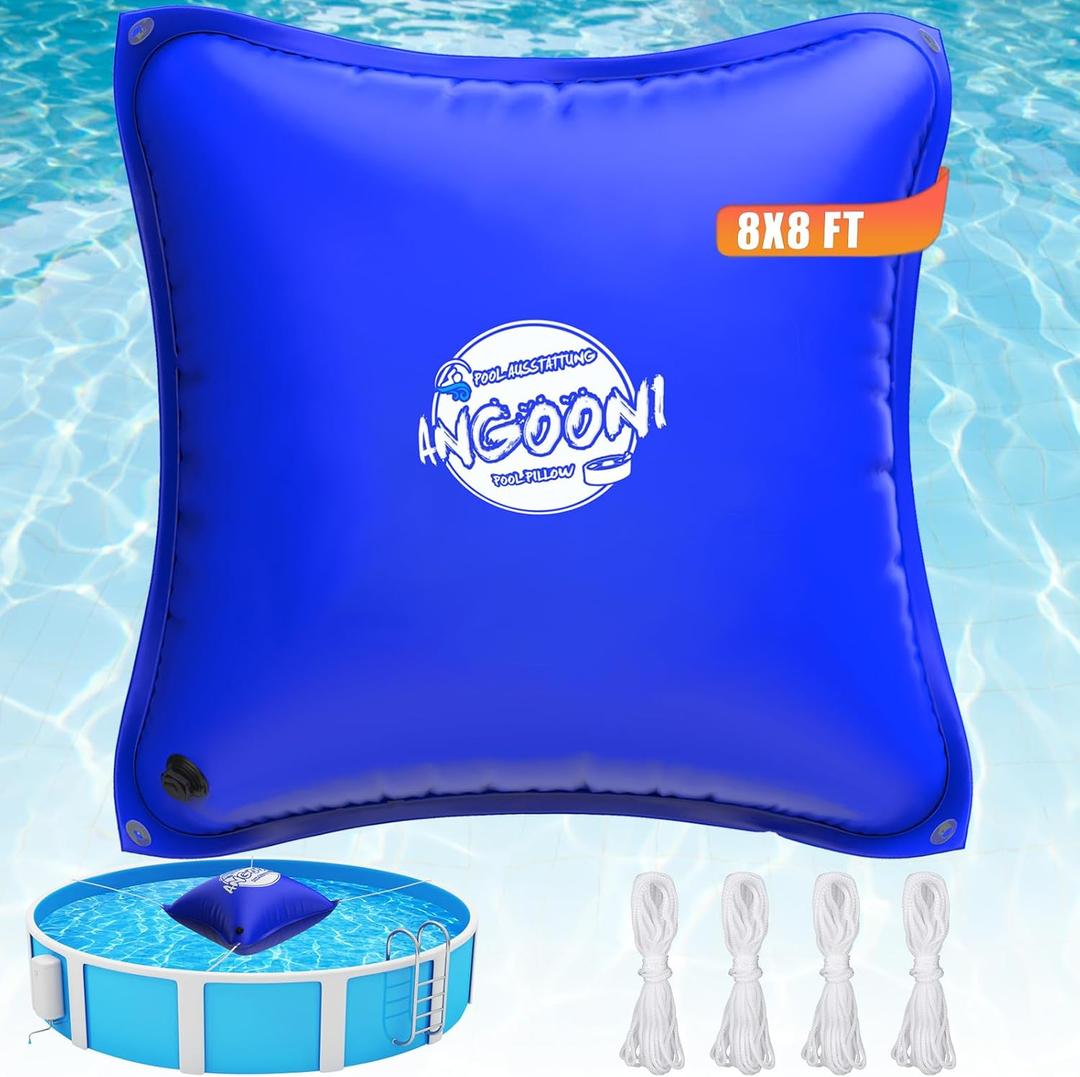 Extra-Strong 8x8ft Pool Pillow for Winter - 0.4mm Thick PVC Pool Closing Pillow, Sturdy Ropes & Boston Dual Valve, Reliable Above Ground Pool Closing Aid (Blue)