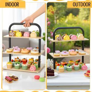 Wenqik 2 Sets Cupcake Stand Set for 136 Cupcakes 3 Tier Wood Risers Cupcake Stand Large Dessert Tray Wood Metal Tower Display Tiered Tray for Dessert Table for Party Wedding Birthday