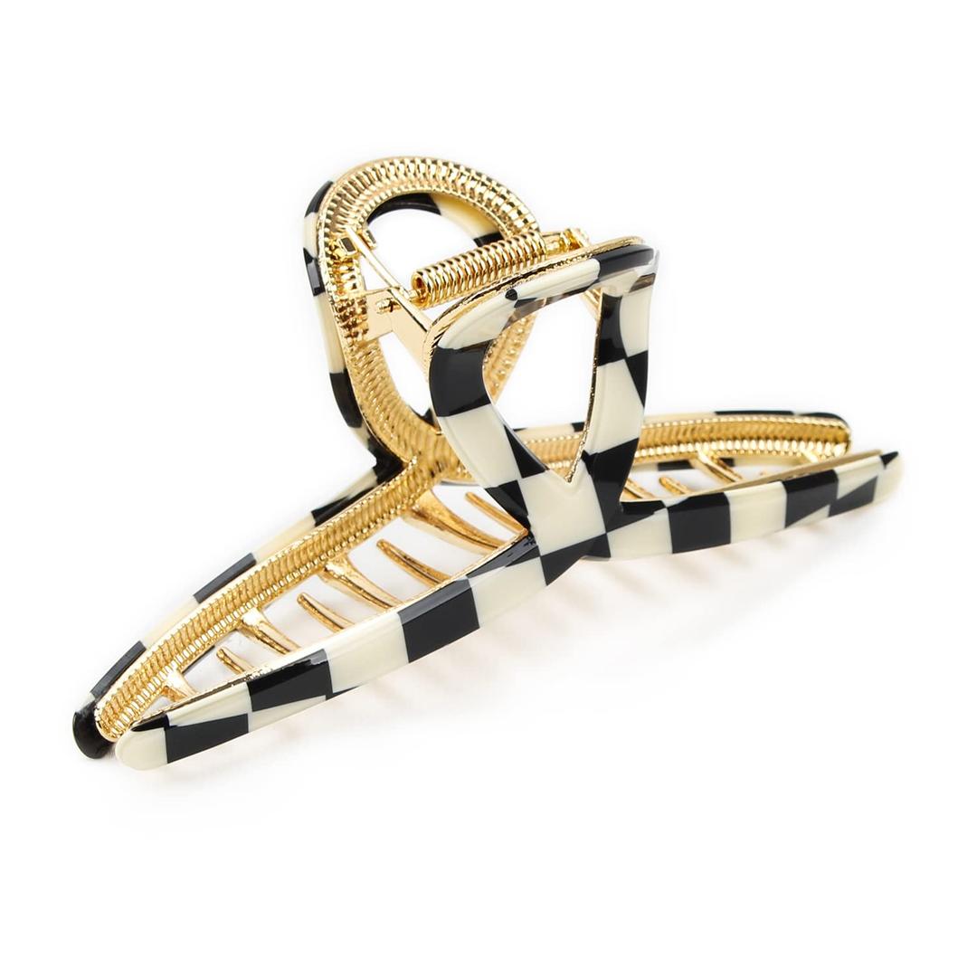 Hair Claw Clips Big Hair Claw Butterfly Hair Claw for Women Acetate Metal Hair Clamps 4.7" Large Hair Accessories for for Long Thick Hair 1 Pcs (Black&White Checker)