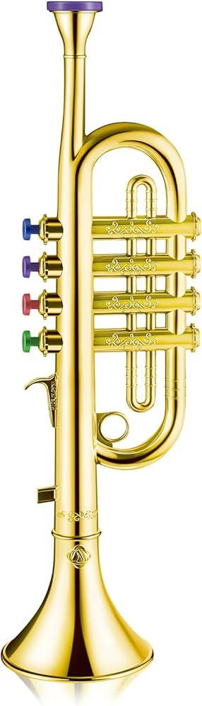 Lewtemi Gold Trumpet Musical Instruments Toy for Kid Toddler Fake Plastic Preschool Music Toy Gift NonProfessional Wind Instrument Early Educational Teaching Songs Gifts for Toddlers Children