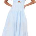 Forever 21 Women's Maxi Dress with Twist Front, Sweetheart Neckline and Tiered Skirt, Blue, XS