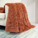 TOONOW Faux Fur Luxury Throw Blanket,Double Side Soft Fluffy Shaggy Fuzzy Blanket for Couch Sofa Bed (Carnelian, Throw)