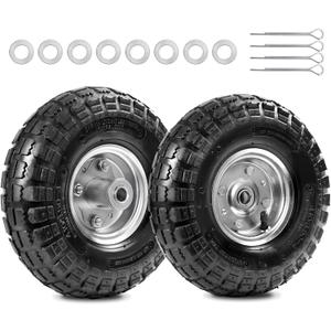 10" Heavy-Duty Replacement Tires, 4.10/3.50-4" for Gorilla Carts,Hand Trucks,Generators,Lawn Mowers & Garden Wagons - Double Sealed Bearings, 5/8" Axle Bore Hole - Pneumatic Air Tires (2 Pack)