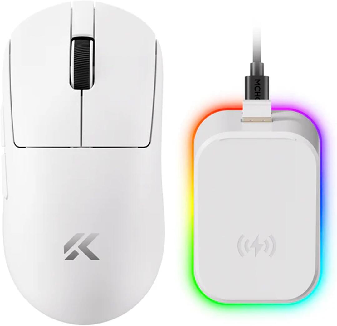 MCHOSE A7 V2 Ultra+ Wireless Gaming Mouse, Megnetic Charging Dock,Tri-Mode Connection, 59 Grams, PAW3950 TI 42K DPI Sensor, Wired/Wireless Dual 8K Polling - White