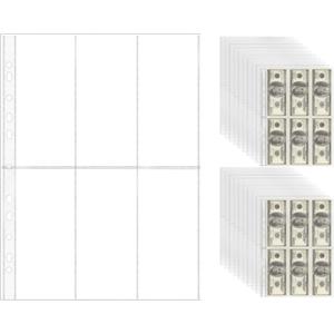 NatSumeBasics 20 A4 Binder 6 Pocket 2.5" X 6" Sheet Protectors Clear Binder Sleeves for A4 Binder Notebook Folder Cash Money Organizer (6 Pocket)
