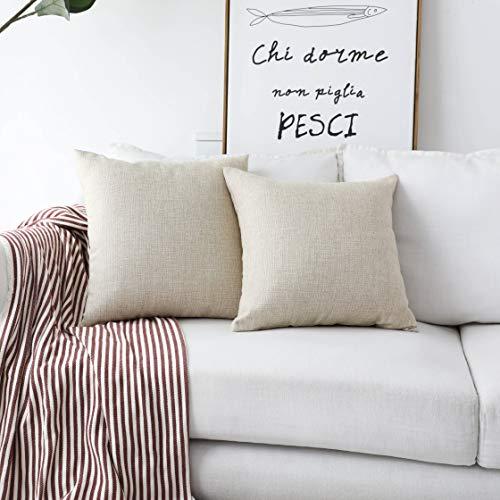 Home Brilliant Linen Burlap Throw Pillow Covers for Couch Sofa Beige Cream Pillow Covers 16x16, Set of 2, Light Linen