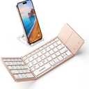Samsers Foldable Bluetooth Keyboard with Touchpad - Portable Wireless Keyboard with Holder, Rechargeable Full Size Ultra Slim Pocket Folding Keyboards for Android Windows iOS Tablet & Laptop - Pink