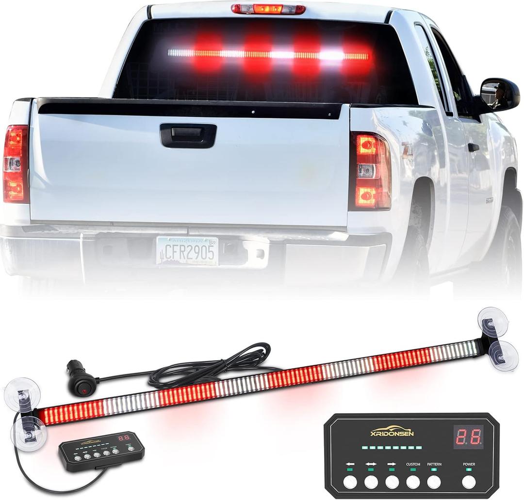 XRIDONSEN 35 inch Traffic Advisor Firefighter Light Bar 144 LED Red White Emergency Lights Warning Flashing Safety Interior Windshield strobe lights w/Directional for Volunteer Vehicles Trucks POV