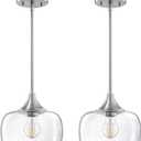 1 Light Indoor Hanging Pendant Ceiling Light 2 Pack 9" Clear Glass Brushed Nickel