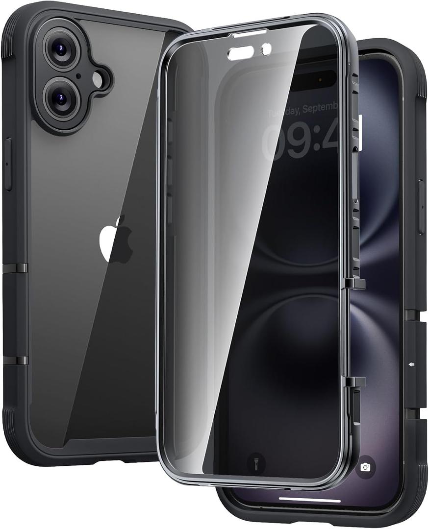 Diaclara Designed for iPhone 16 Plus Case 6.7 Inch,Upgraded [Full Camera Protection] Full Body Rugged Clear Bumper Case with Built-in Privacy Screen Protector for 16 Plus,Black