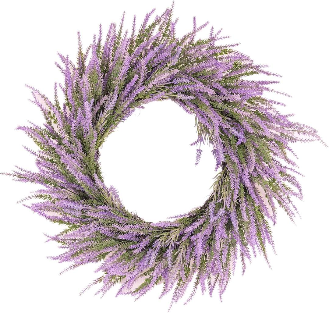 FJAKA 26'' Spring Wreaths for Front Door, Artificial Eucalyptus Leaves with Lavender Wreath for Home Indoor, Summer,Fall, All Seasons
