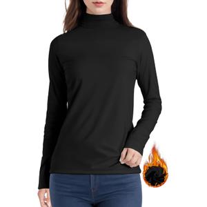 YOGINGO Womens Long Sleeve Turtleneck Thermal Shirt Fleece Lined Undershirt Mock Neck Underwear for Winter Cold Weather (Black)