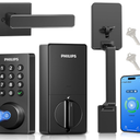 Philips Wi-Fi Smart Door Lock with Handle Set, Keypad Deadbolt for Front Door, Fingerprint Keyless Entry Door Lock with App Remote Control, IP53 Waterproof, Auto Lock, Security Easy Installation