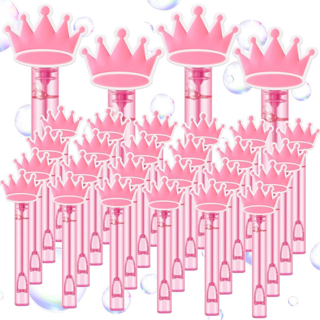 24 Pcs Princess Crown Bubble Wands Pink Party Favors Decorations for Witch Princess Theme Birthday Decoration Cosplay Party Decor Summer Birthday Gifts Piata Filler Goodies Bag Stuffers