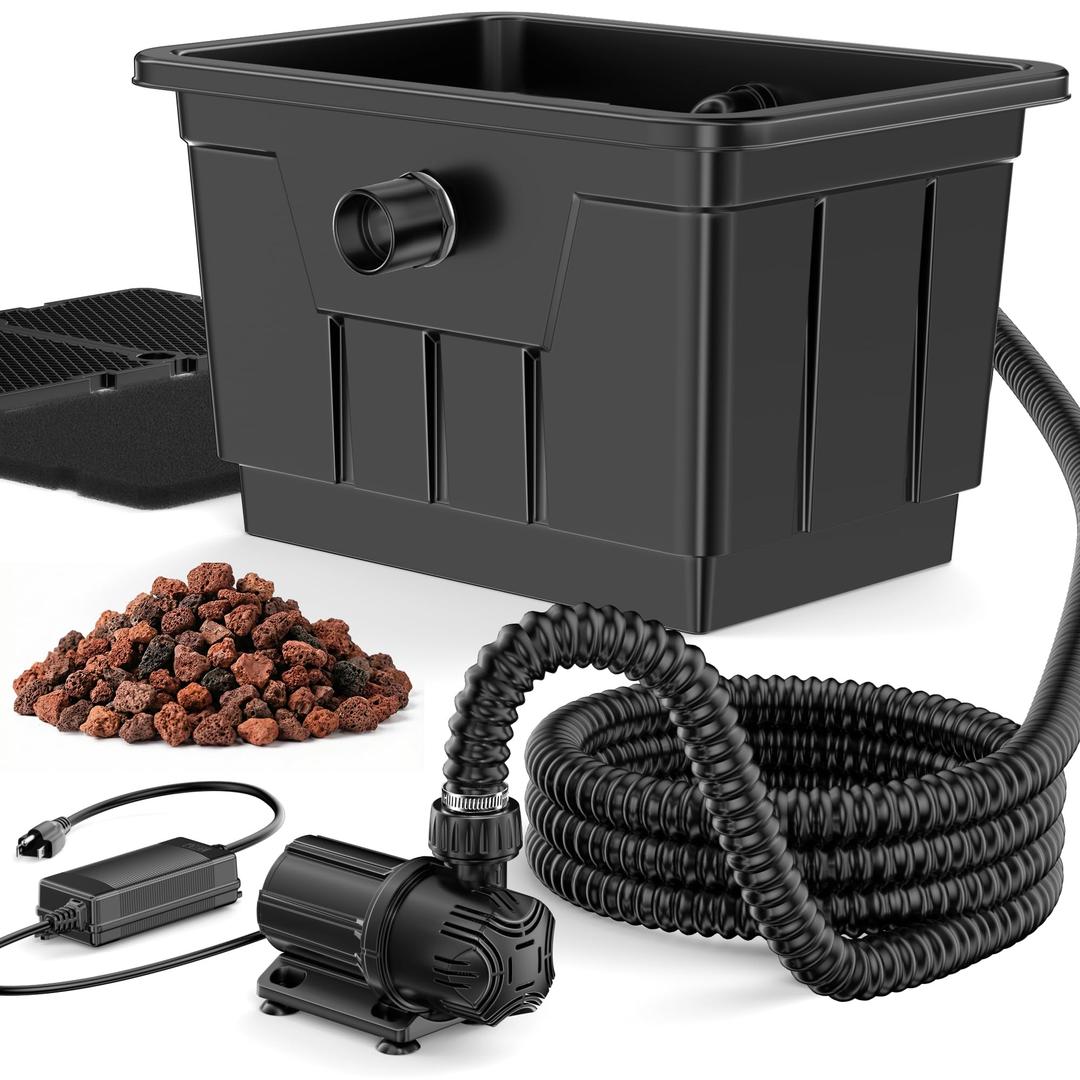 POPOSOAP Large Pond Filter Kit, Outdoor Pond Filter with 1200GPH Quiet Pond Pump & 9.8FT Hose, Above-Ground Design for Easy Maintenance Complete Accessories Included for Koi Pond Garden Pond P2580