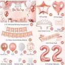 22nd Birthday Decorations for Women, 52pcs Sweet Rose Gold Happy 22 Birthday Decorations Including 22nd Rose Gold Crown, Sash, Banner, Background for 22 Party Decorations Set