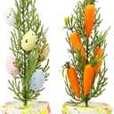 2 x Small Decorative Easter Trees, Foam Carrot and Egg Details, Seasonal Springtime Home Accessories, 10.5 Inches (Pack of 2)