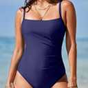 Aleumdr Women's One Piece Swimsuit Ruched Tummy Control Bathing Suit Square Neck Push Up Swimwear