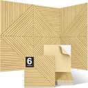 JBER Acoustical Wall Panels - 6 PCS 23.6 X 23.6 Inches Wood-Pattern Printing Sound Absorbing Panels, Large Self-Adhesive Decorative Soundproof Wall Panels for Studio,Home & Living Room(Oak)