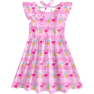 RAISEVERN Toddler Girls Dress Summer Ruffle Sleeve Dresses Sleeveless Tie Back Sundress for Kids 2-6T