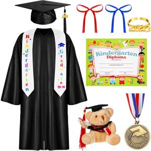 Capoda 9 Pcs 2025 Kids Kindergarten Graduation Cap Gown with Tassel Diploma Pre K Grad Dress Costume for Preschool Child (Medium)