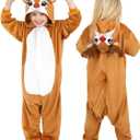 Christmas Cosplay Dress Up Hooded Animal Onesie Costume for Kids 4-12, Plush Xmas Holiday Gift for Boys & Girls (Medium ( 7-8 Years ), Reindeer)