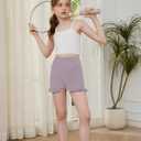 Girls Athletic Shorts High Waisted Ruffle Dance Shorts Yoga Workout Running Shorts (5-6 Years, Purple)