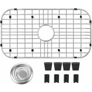 26x14 Sink Protectors for Kitchen Sink, Metal Sink Rack for Bottom of Sink, Stainless Steel Sink Protector for Kitchen with Sink Strainer, 26"X14", Center Drain