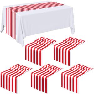 6 Pieces Striped Table Runner Red White Wedding Polyester Carnival Table Decor Circus Design Tablecloth Elegant Decor Indoor Events Family Farmhouse Dinner Banquet Parties Celebrations(12 x 72 Inch)