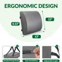 Lumbar Support Pillow for Office Chair and Car,Back Support for Office Chair,Charcoal Memory Foam Back Cushion with Breathable Mesh Cover,Double Adjustable Straps,Grey