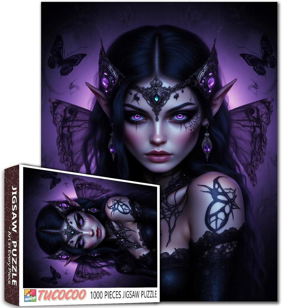 Purple Dark Elf Jigsaw Puzzles for Adults 1000 Pieces,Gothic Demon Jigsaw Puzzle Art 20 x 27 Inches Colorful DIY Magic Elves Puzzles for Home Decoration, Family Puzzle Perfect for Game Nights