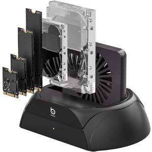 Hard Drive Docking Station, Pcie NVMe Adapter with Cooling Fan Superior Cooling Efficiency, External Hard Drive Reader Compatible with M.2 NVMe/SATA SSD & 2.5" and 3.5" SATA HDD SSD